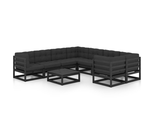 Set de muebles de jardín 9 pzas con cojines madera pino negro