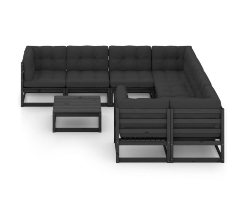 Set de muebles de jardín 9 pzas con cojines madera pino negro