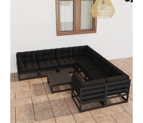 Set de muebles de jardín 9 pzas con cojines madera pino negro