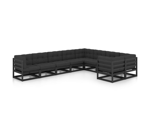 Set de muebles de jardín 9 pzas con cojines madera pino negro