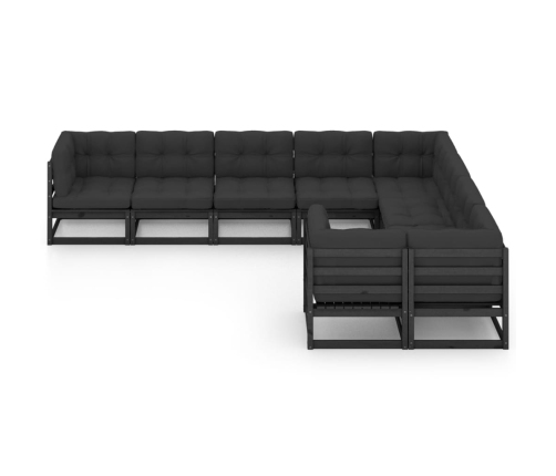 Set de muebles de jardín 9 pzas con cojines madera pino negro