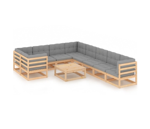 Juego de muebles de jardín 10 pzas y cojines madera maciza pino