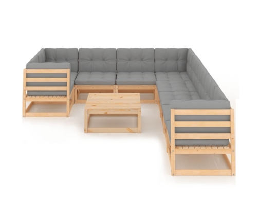Juego de muebles de jardín 10 pzas y cojines madera maciza pino
