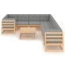 Juego de muebles de jardín 10 pzas y cojines madera maciza pino