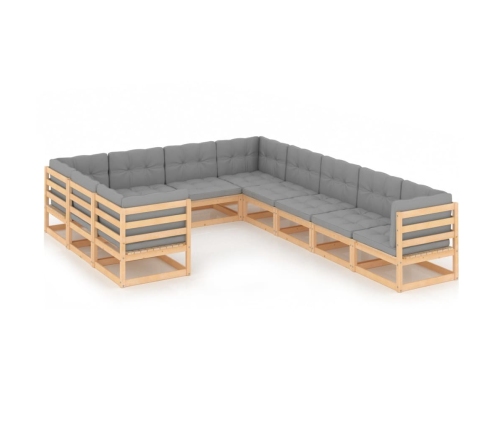 Juego de muebles de jardín 10 pzas y cojines madera maciza pino