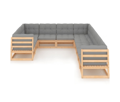 Juego de muebles de jardín 10 pzas y cojines madera maciza pino