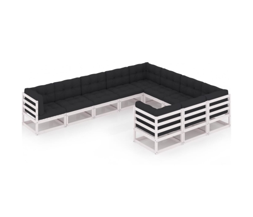 Set de muebles de jardín 10 pzas con cojines madera pino blanco