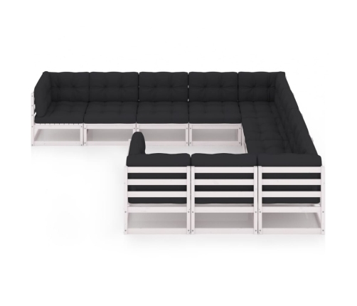 Set de muebles de jardín 10 pzas con cojines madera pino blanco
