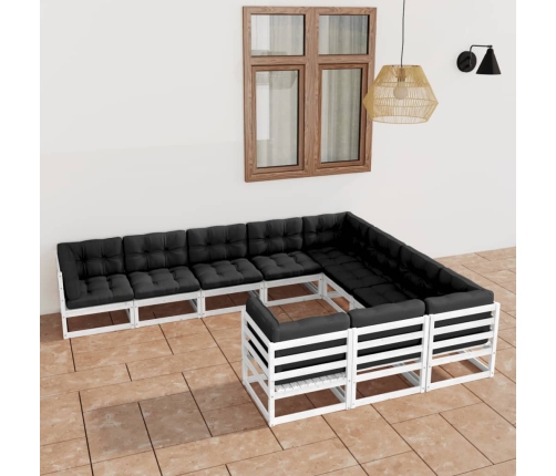 Set de muebles de jardín 10 pzas con cojines madera pino blanco