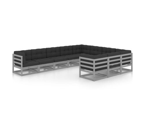 Set de muebles de jardín 10 pzas con cojines madera pino gris