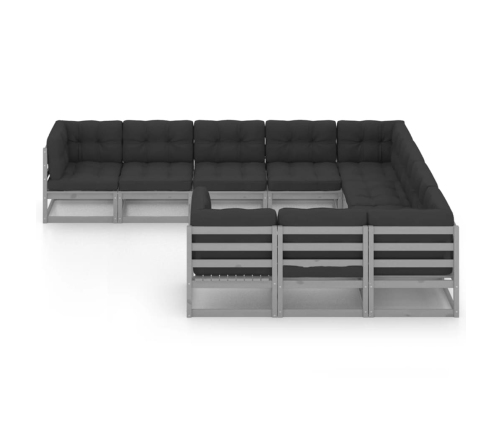 Set de muebles de jardín 10 pzas con cojines madera pino gris