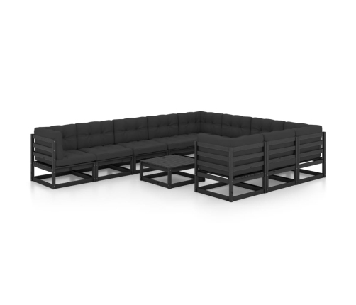 Set de muebles de jardín 11 pzas con cojines madera pino negro