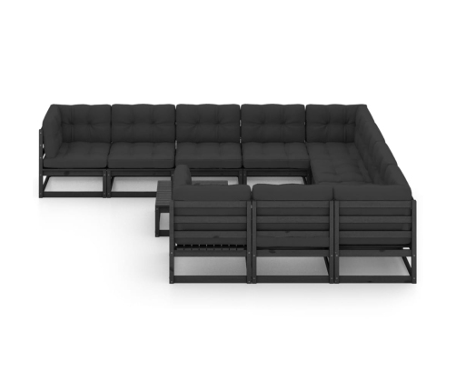 Set de muebles de jardín 11 pzas con cojines madera pino negro