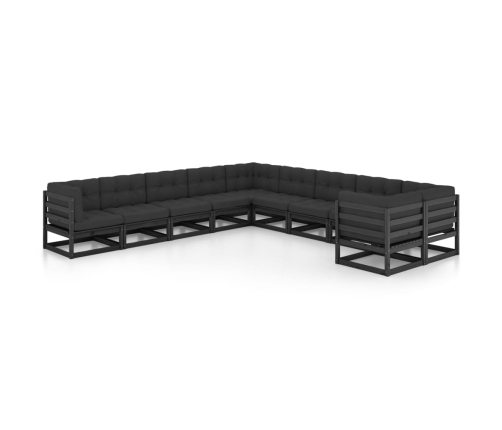 Set de muebles de jardín 10 pzas con cojines madera pino negro