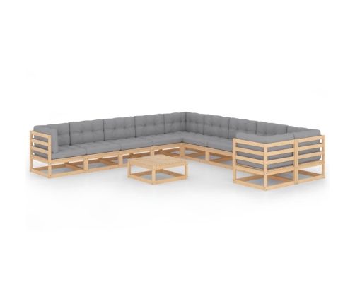 Juego de muebles de jardín 11 pzas y cojines madera maciza pino