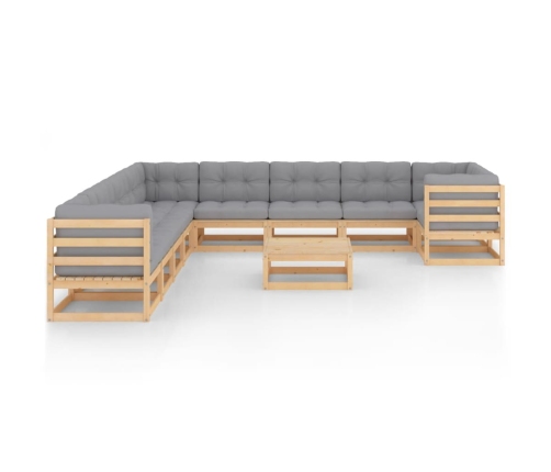 Juego de muebles de jardín 11 pzas y cojines madera maciza pino