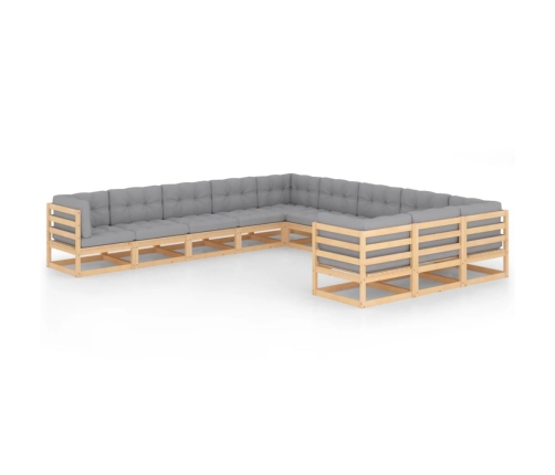 Juego de muebles de jardín 11 pzas y cojines madera maciza pino