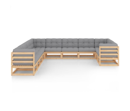 Juego de muebles de jardín 11 pzas y cojines madera maciza pino
