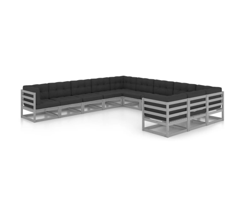 Set de muebles de jardín 11 pzas con cojines madera pino gris