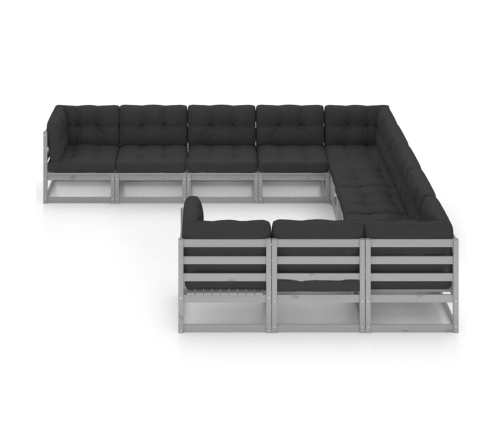 Set de muebles de jardín 11 pzas con cojines madera pino gris