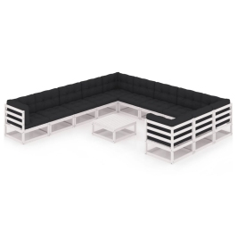 Set de muebles de jardín 12 pzas con cojines madera pino blanco