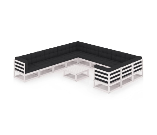 Set de muebles de jardín 12 pzas con cojines madera pino blanco