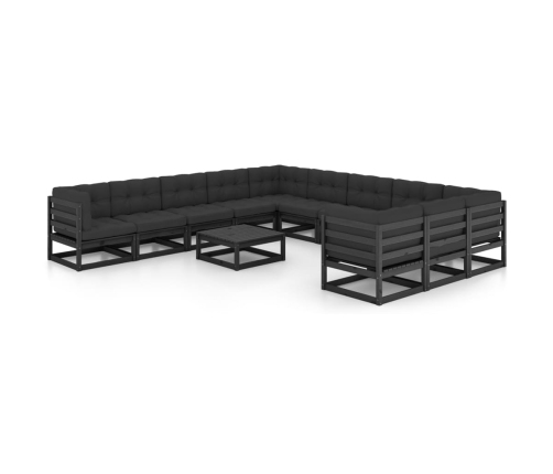 Set de muebles de jardín 12 pzas con cojines madera pino negro