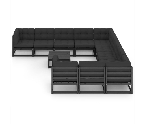 Set de muebles de jardín 12 pzas con cojines madera pino negro