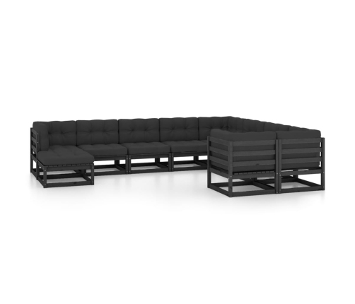 Set de muebles de jardín 10 pzas con cojines madera pino negro
