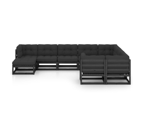 Set de muebles de jardín 10 pzas con cojines madera pino negro