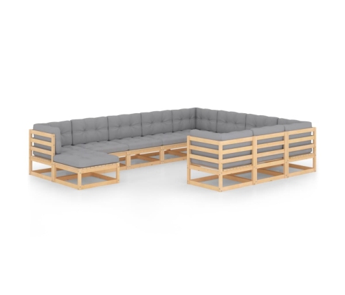 Juego de muebles de jardín 11 pzas y cojines madera maciza pino