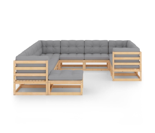 Juego de muebles de jardín 11 pzas y cojines madera maciza pino