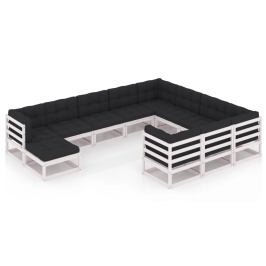 Set de muebles de jardín 11 pzas con cojines madera pino blanco