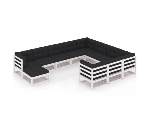 Set de muebles de jardín 11 pzas con cojines madera pino blanco