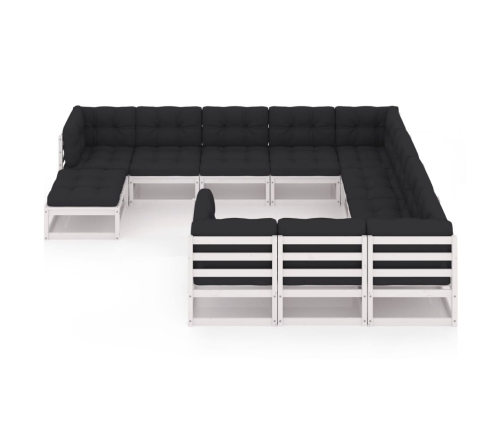 Set de muebles de jardín 11 pzas con cojines madera pino blanco