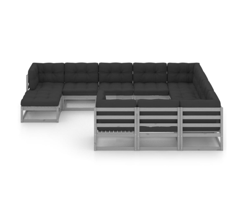 Set de muebles de jardín 11 pzas con cojines madera pino gris