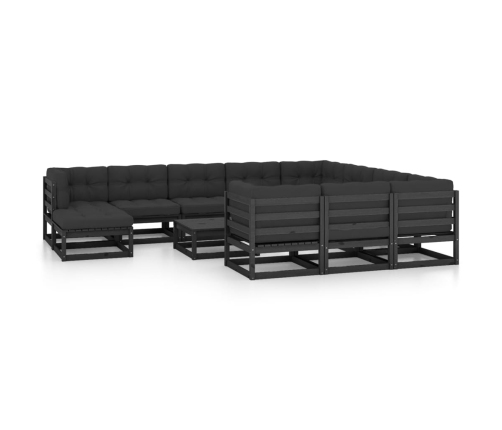Set de muebles de jardín 12 pzas con cojines madera pino negro