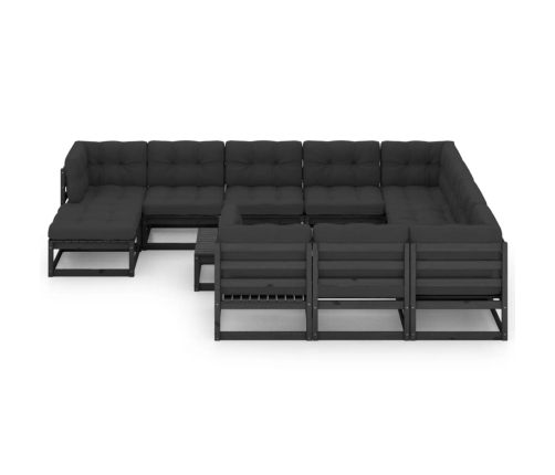 Set de muebles de jardín 12 pzas con cojines madera pino negro