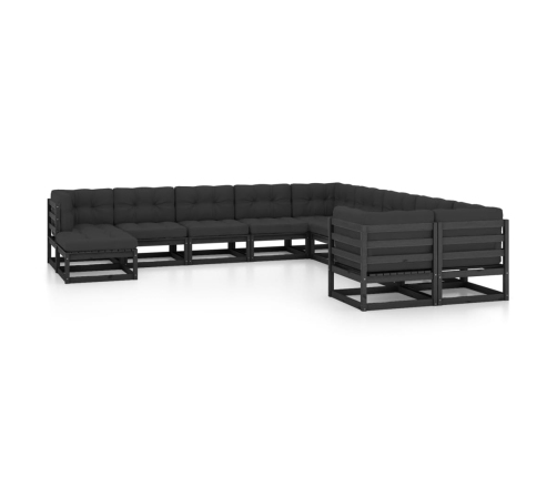 Set de muebles de jardín 11 pzas con cojines madera pino negro
