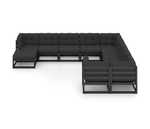 Set de muebles de jardín 11 pzas con cojines madera pino negro