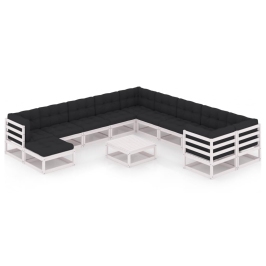 Set de muebles de jardín 12 pzas con cojines madera pino blanco
