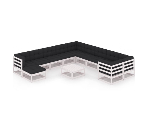 Set de muebles de jardín 12 pzas con cojines madera pino blanco