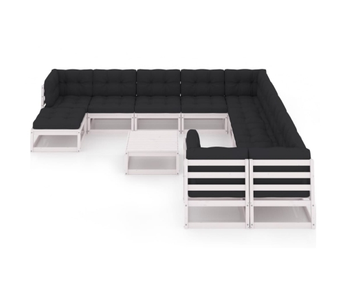 Set de muebles de jardín 12 pzas con cojines madera pino blanco