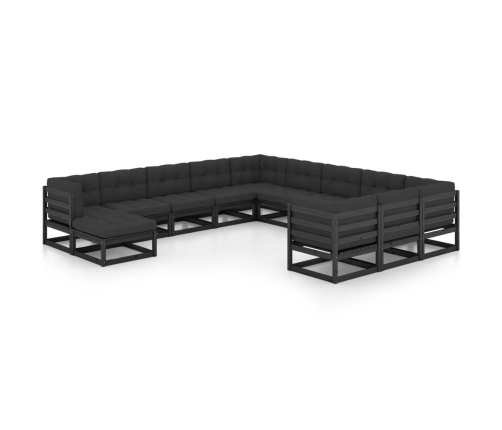 Set de muebles de jardín 12 pzas con cojines madera pino negro
