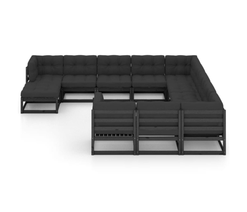 Set de muebles de jardín 12 pzas con cojines madera pino negro