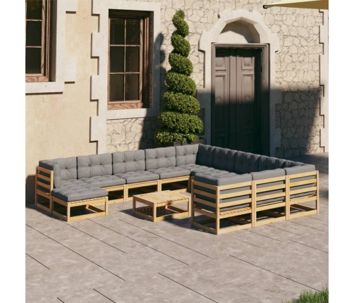 Set de muebles de jardín 12 pzas con cojines madera pino negro