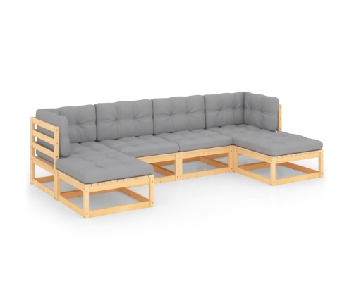 Juego de muebles de jardín 6 pzas y cojines madera maciza pino