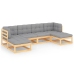 Juego de muebles de jardín 6 pzas y cojines madera maciza pino