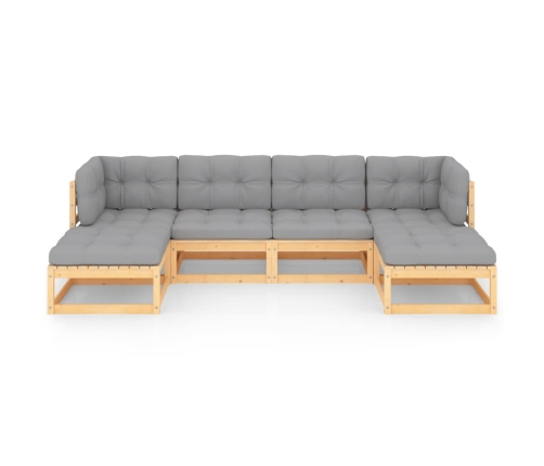 Juego de muebles de jardín 6 pzas y cojines madera maciza pino