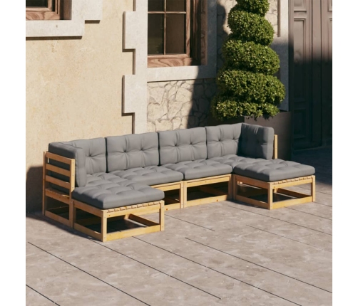 Juego de muebles de jardín 6 pzas y cojines madera maciza pino